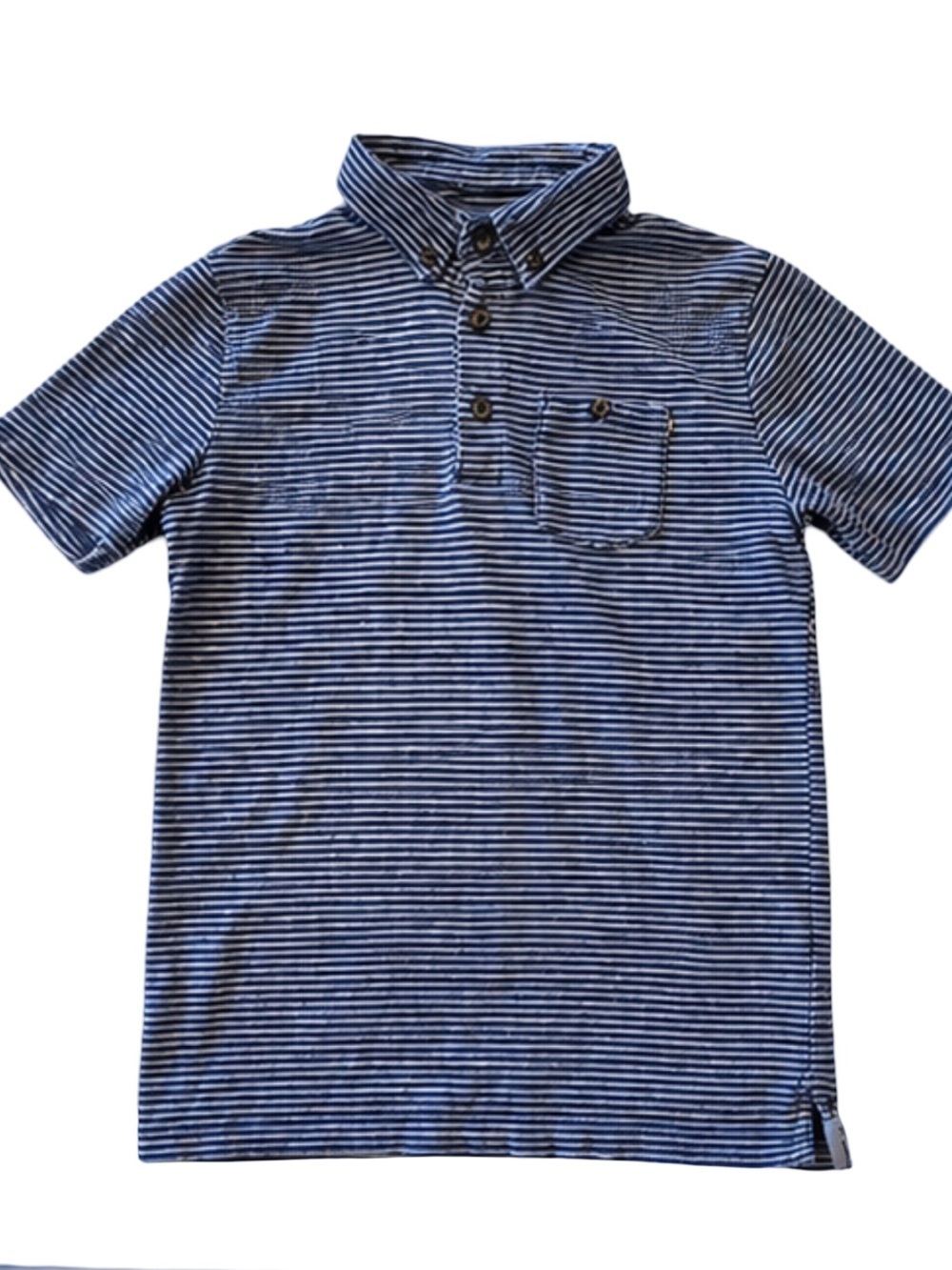 Hope & Henry Boys Blue Striped Polo Shirt L 12/14 Organic Cotton